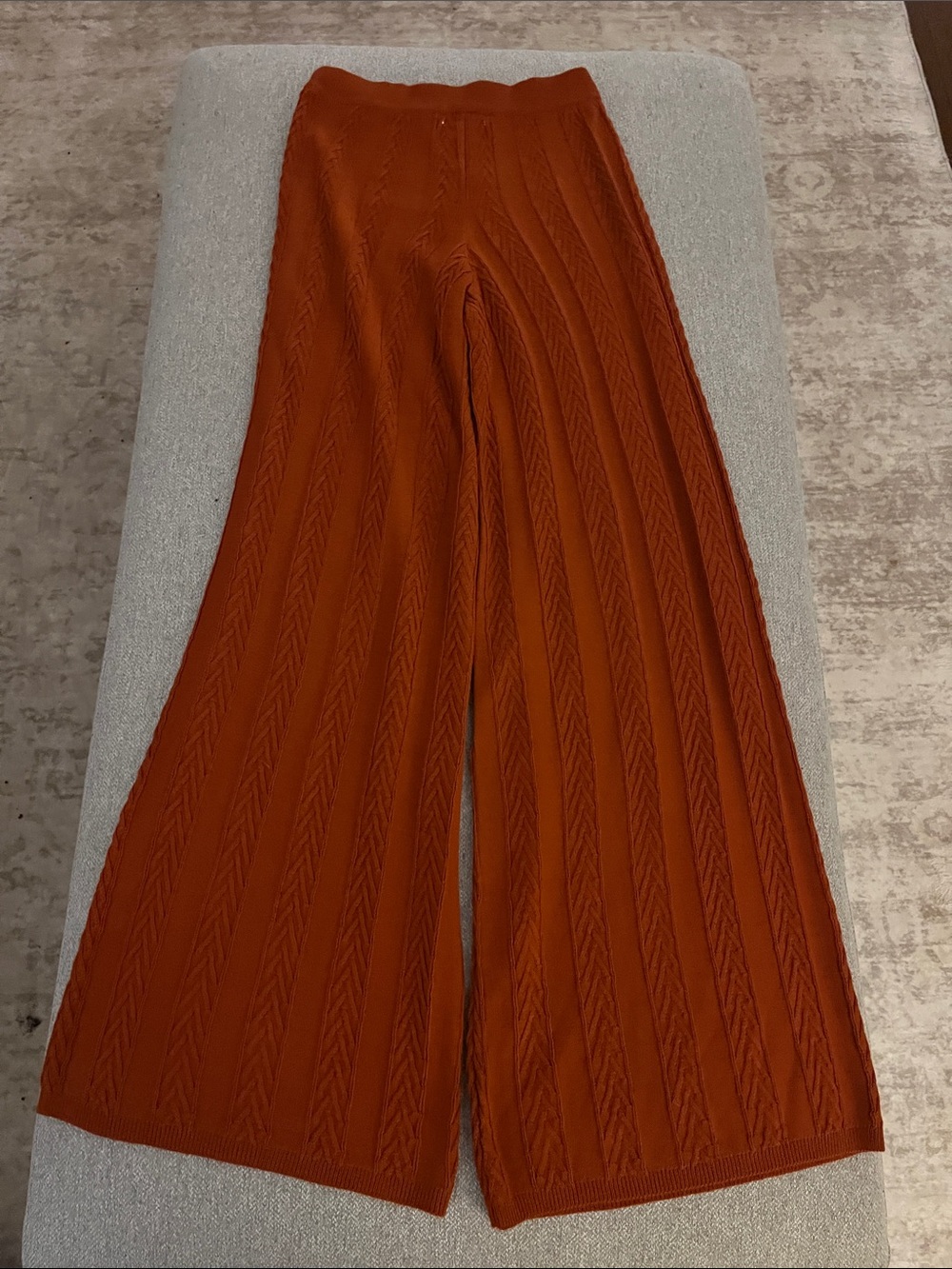 Anthropologie Burnt Orange Cable-Knit Wide-Leg Pants - Picture 4 of 4